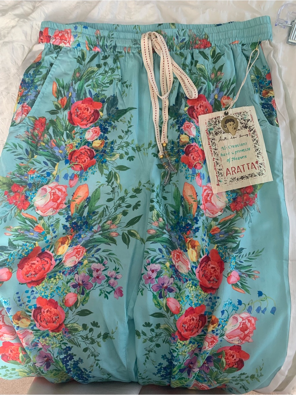 NWT Aratta Silent Journey ROMA Floral Wide-Leg Pants - Aqua Floral - Picture 13 of 16